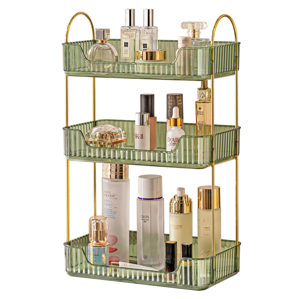 Akinbas 2 Tier Bathroom Organizer Countertop Makeup Perfume Tray Skincare Organizer for Bathroom Dresser Vanity (Green)