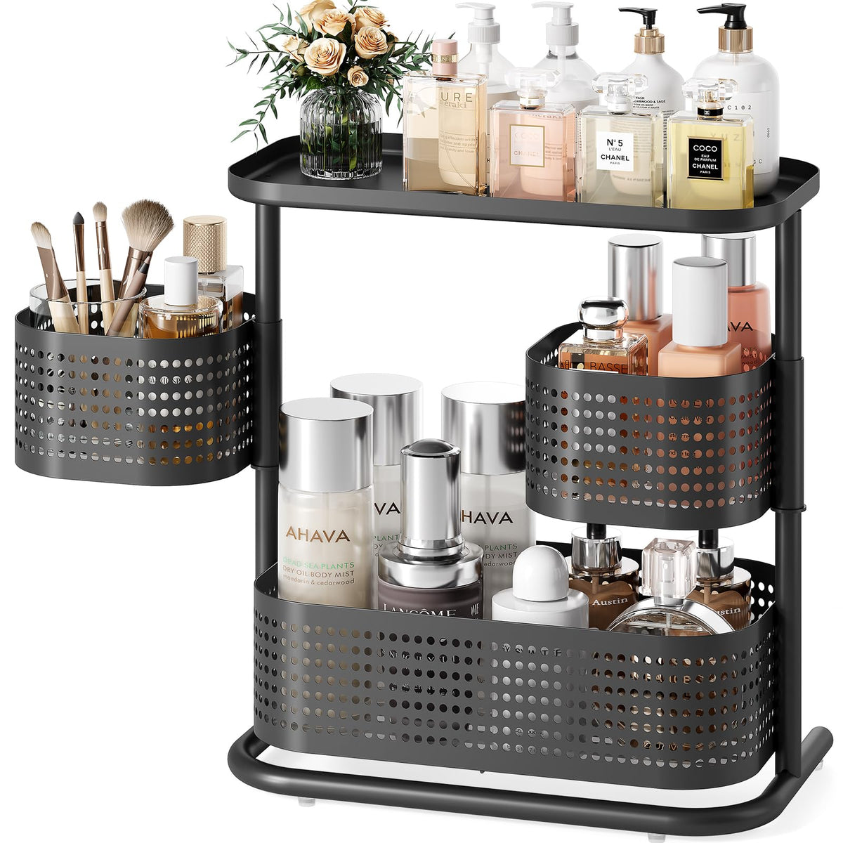 KINGRACK Metal Bathroom Counter Organizer，Rotating Countertop Storage Shelf
