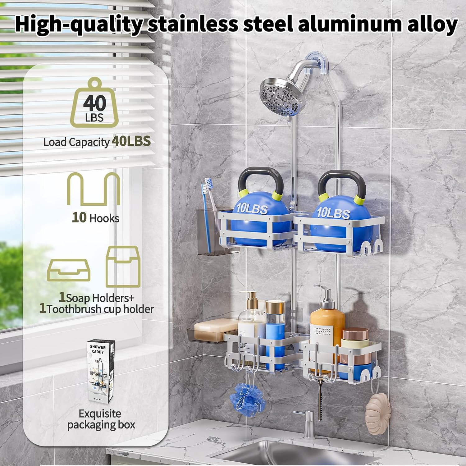 Aluminum Shower Caddy Hanging,Shower Caddy, Never Rust Shower Organizer