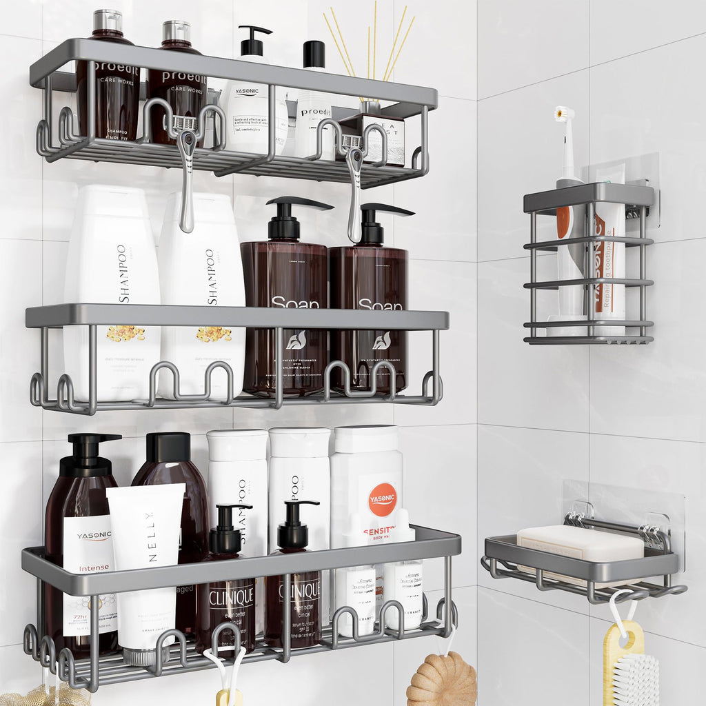 YASONIC Shower Caddy Adhesive, Rustproof Shower Organizer, Wall Shower Rack