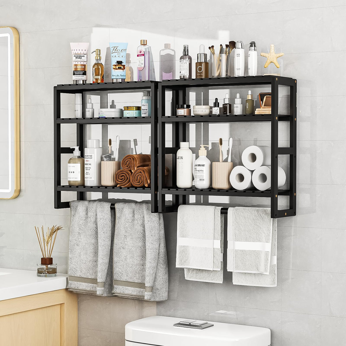 Galood Over The Toilet Storage Bathroom Shelves Wall Mounted 3 Tier Black