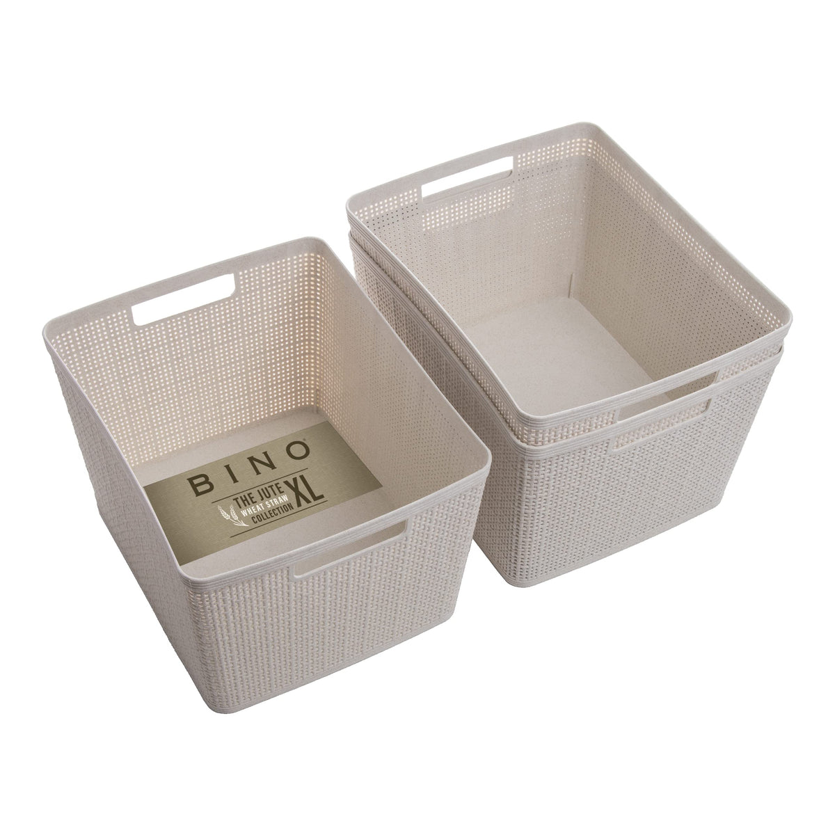 BINO | Woven Plastic Basket | Small (Natural), 5-Pack | THE JUTE COLLECTION | Home Organization, Space - Saving Storage, Stylish Design | Jute Basket | Plastic Storage Basket