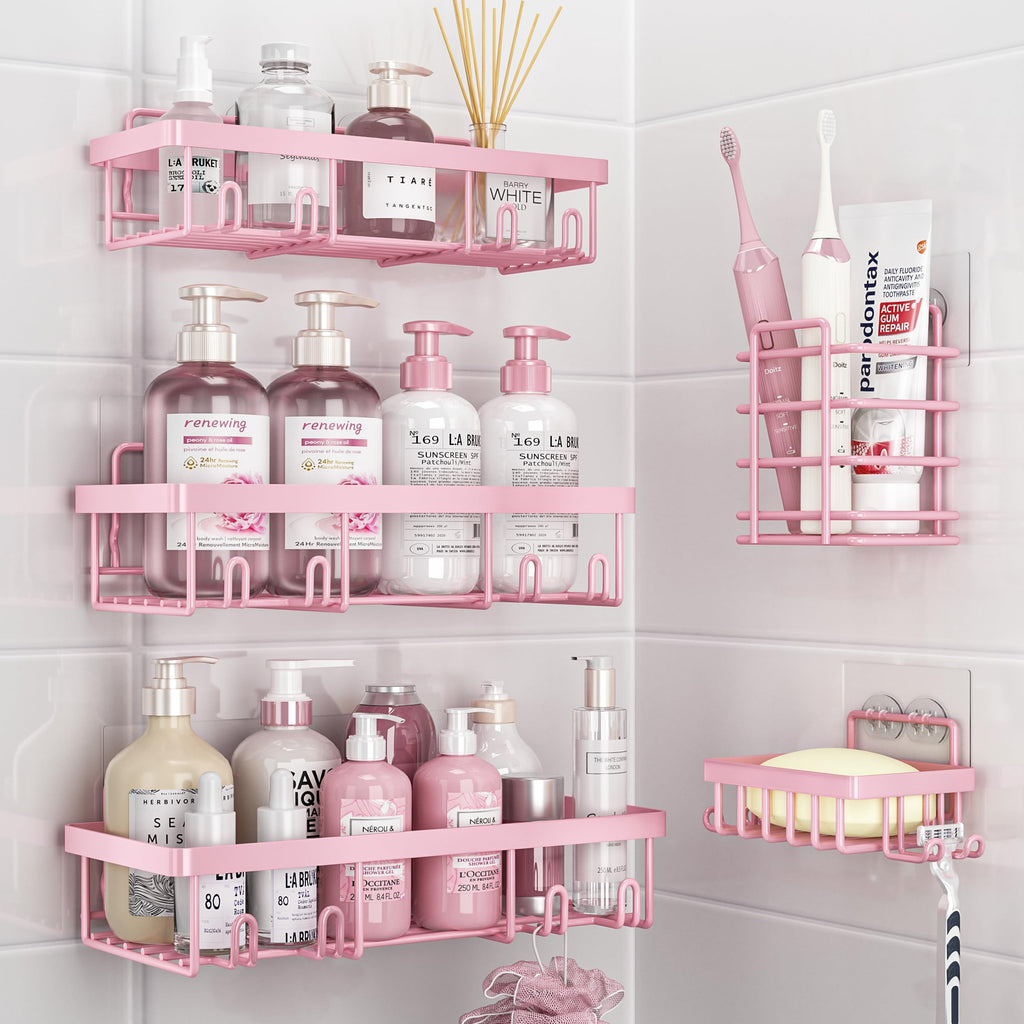 Liuoud 5 Pack Shower Caddy for Inside Shower, Pink Bathroom Decor Set