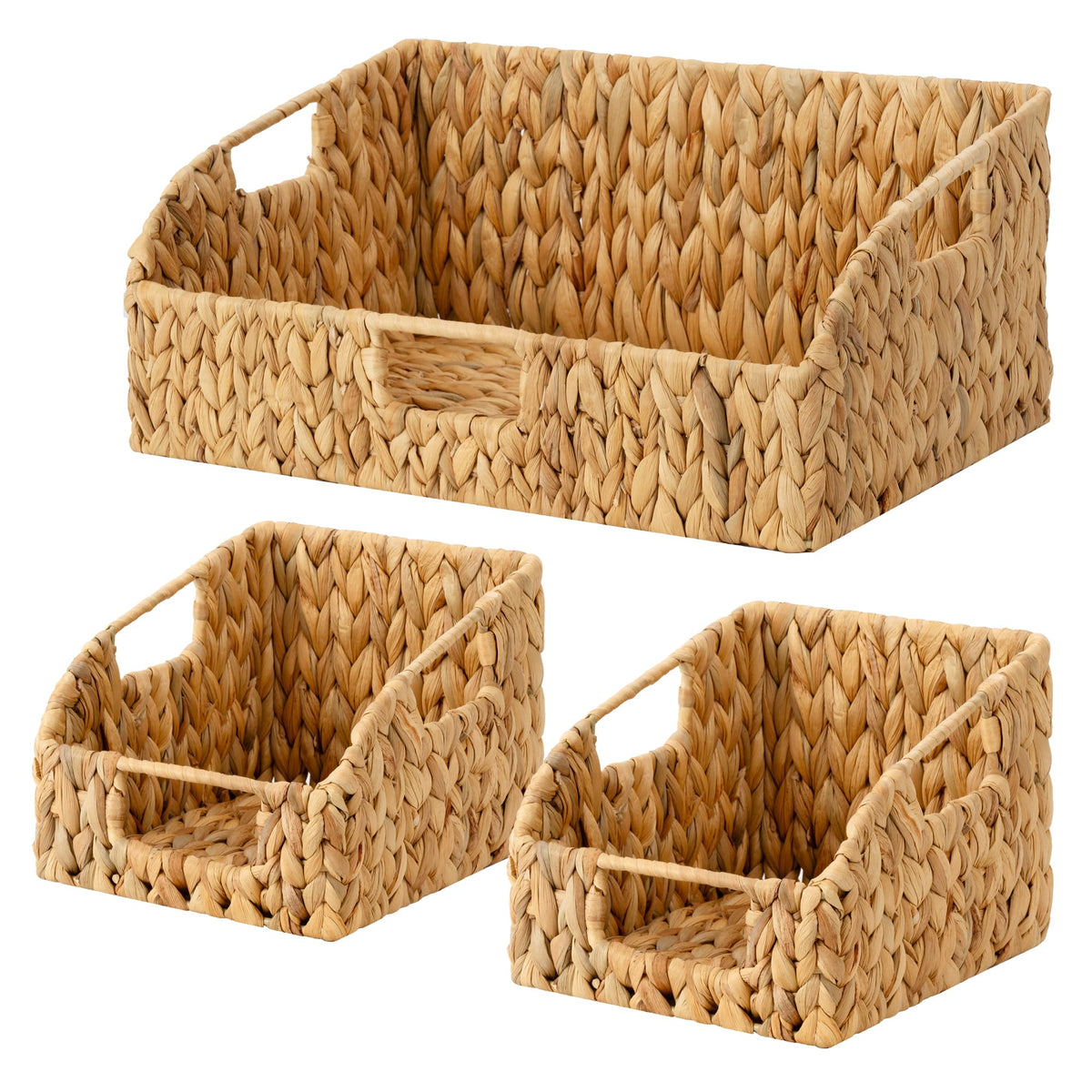 StorageWorks Pantry Baskets for Organizing, Wicker Basket with Built-in Handles, Handwoven Wicker Storage Baskets, Water Hyacinth for Shelves, 2 Pack