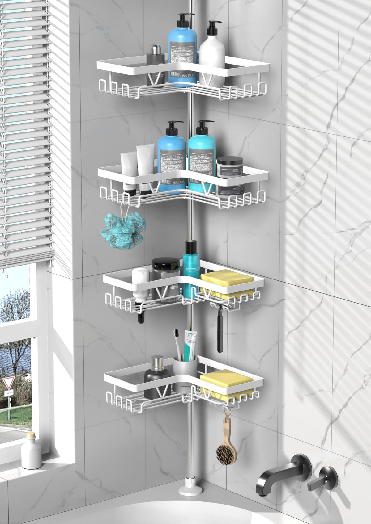 DAOYA Corner Shower Caddy Tension Pole 4 Tier Shower Caddy Organizer Black