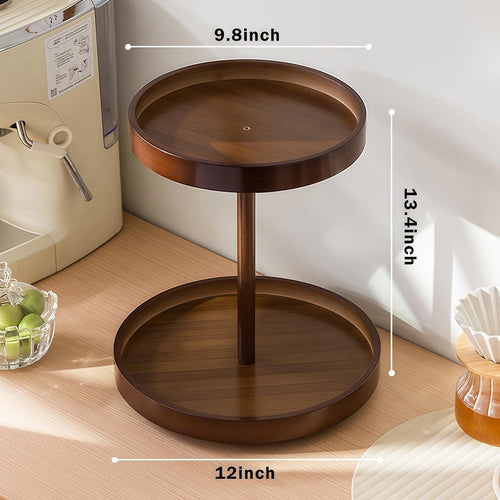 2-Tier Bamboo 360° Rotating Makeup Organizer Vanity Shelf