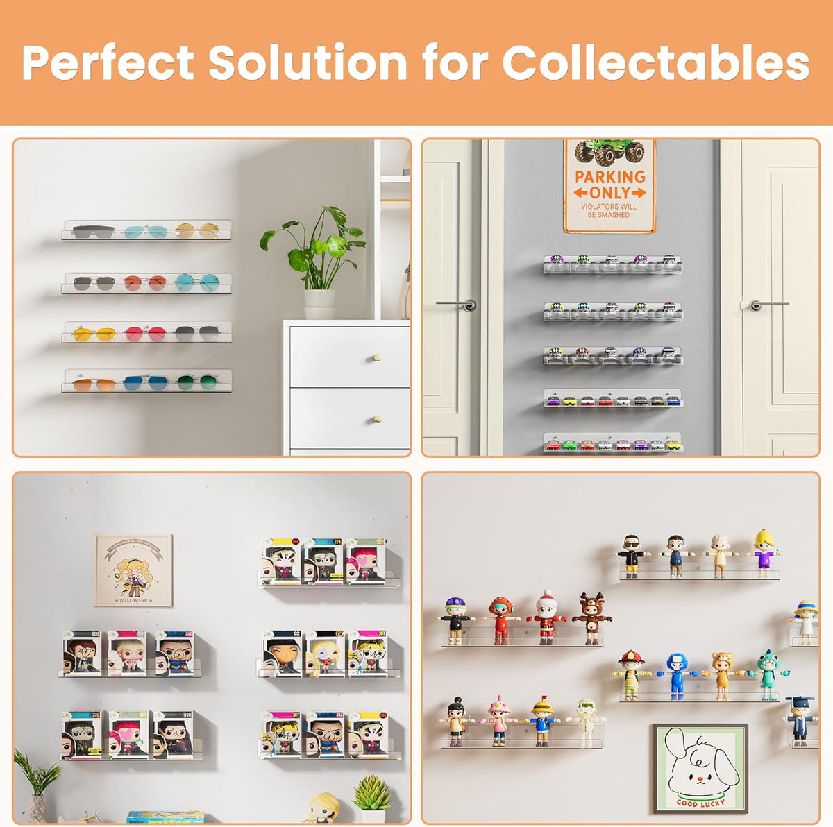 upsimples 4 Pcs 15" Acrylic Shelves for Wall Storage and Organizer, Clear