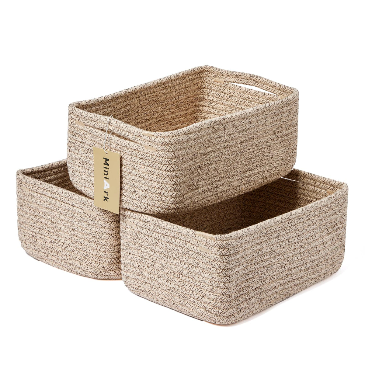 MiniArk Small Storage Baskets for Organizing | Closet Organizer Bins | Shelf Toy Basket | Woven Rope Baskets | Cube Decorative Box | Shallow Basket | L11.5xW7.5xH4.7| Brown