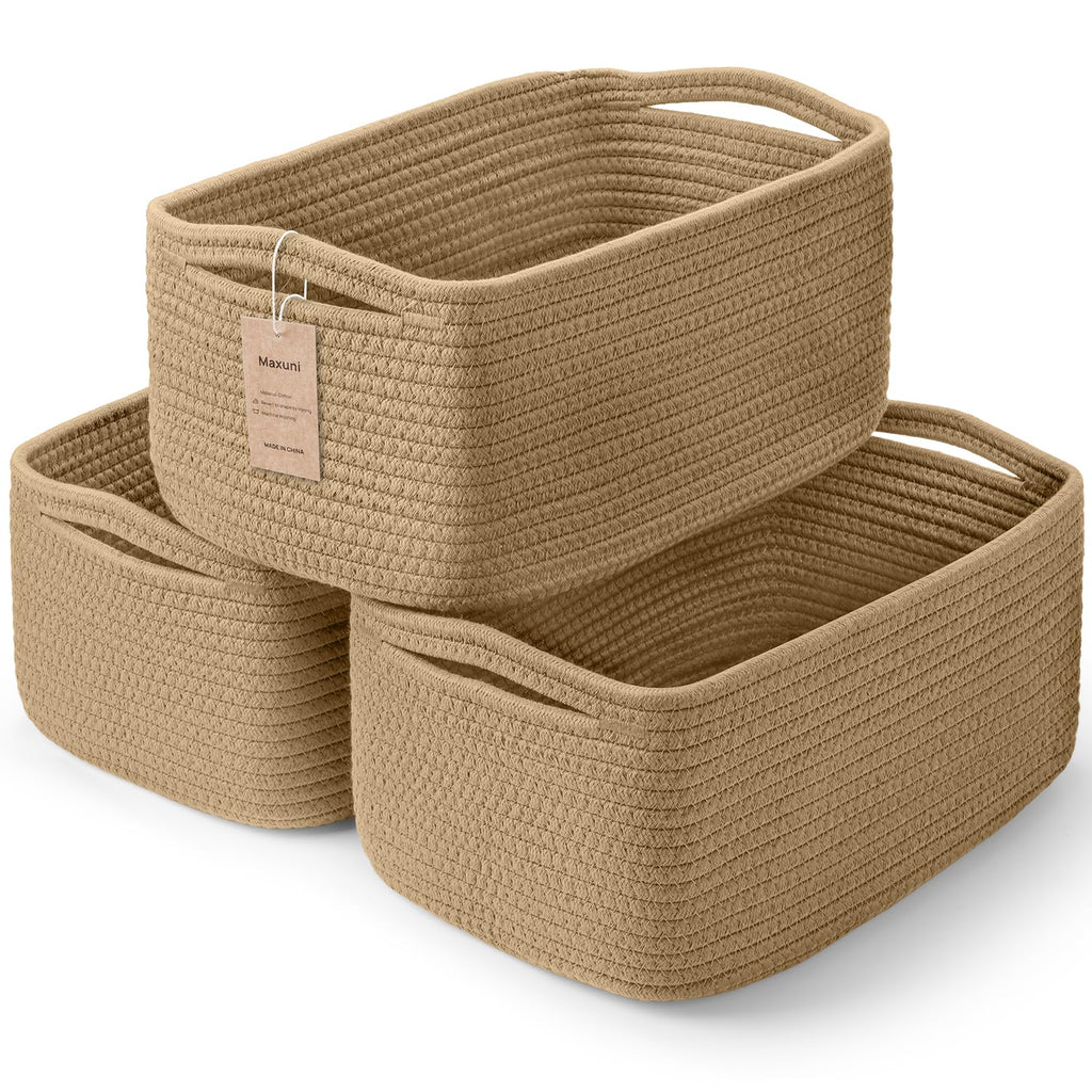 3 Pack Small Storage Baskets for Organizing, 11.8×7.8×5.1", Mixed Brown