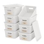 6 Pack Plastic Storage Baskets with Lid,White Stackable Bins
