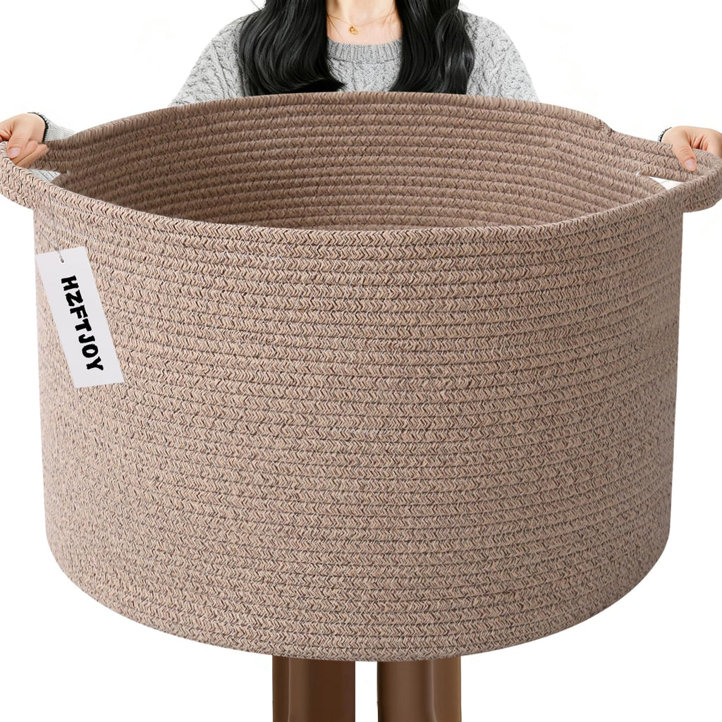 Large Woven Blanket Basket,65L Cotton Rope Laundry Basket