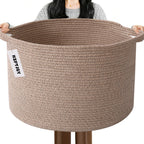 Large Woven Blanket Basket,65L Cotton Rope Laundry Basket