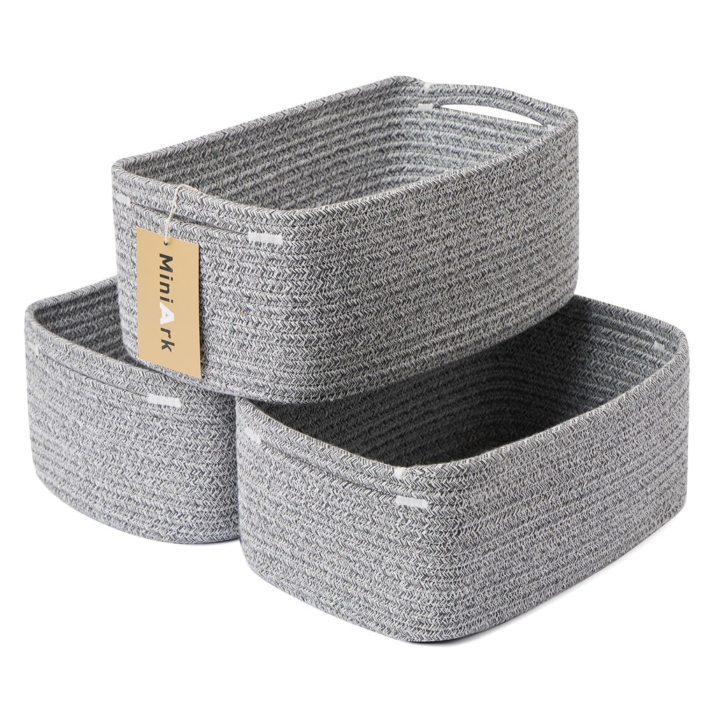MiniArk Small Storage Baskets for Organizing | Closet Organizer Bins | Shelf Toy Basket | Woven Rope Baskets | Cube Decorative Box | Shallow Basket | L11.5xW7.5xH4.7| Brown