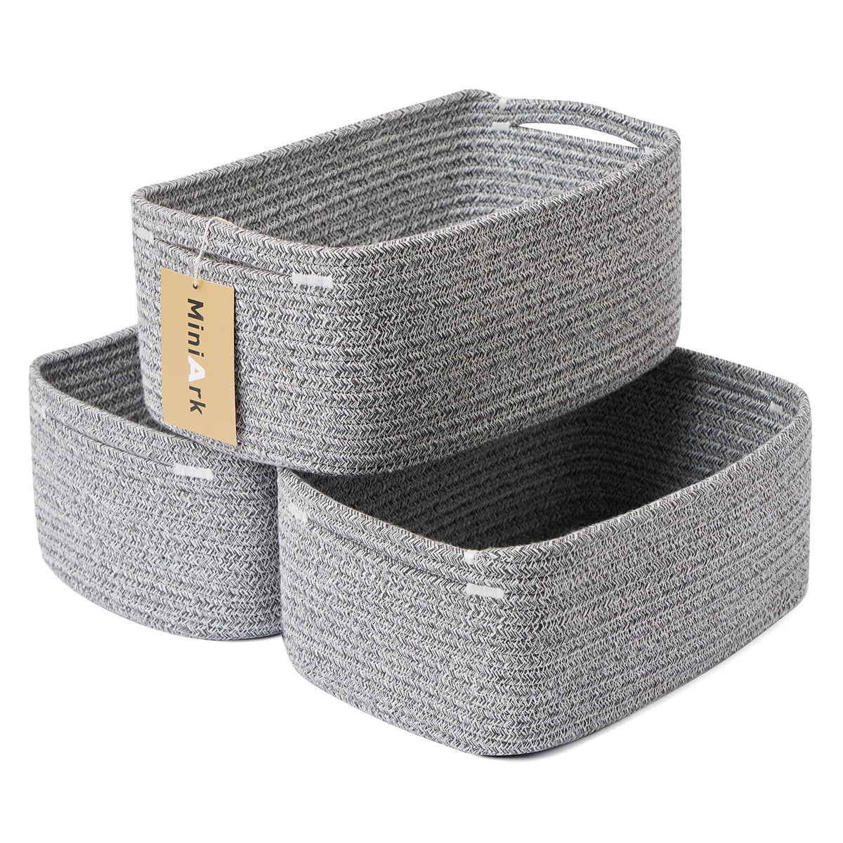 MiniArk Small Storage Baskets for Organizing | Closet Organizer Bins | Shelf Toy Basket | Woven Rope Baskets | Cube Decorative Box | Shallow Basket | L11.5xW7.5xH4.7| Brown