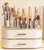 Large Makeup Organizer with Drawers, 360° Rotating Brush Holder