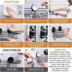 LEVERLOC Shower Caddy Suction Cup, 2 Pack Shower Shelves for Inside Shower with Hooks & Soap Holder, NO-Drilling Bathroom Shower Organizer, Rustproof Meatl Shower Holder Storage, Black