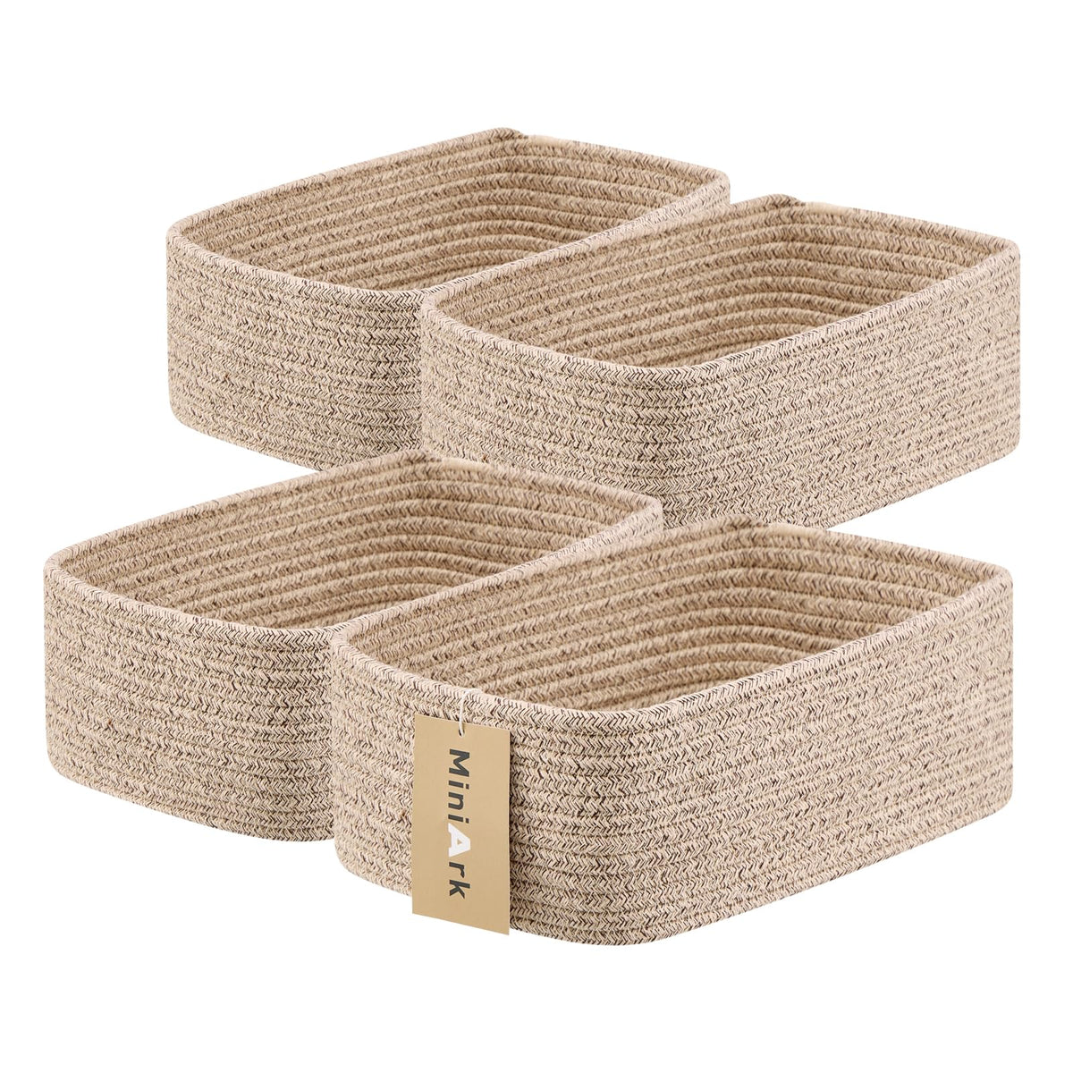 MiniArk Small Storage Baskets for Organizing | Closet Organizer Bins | Shelf Toy Basket | Woven Rope Baskets | Cube Decorative Box | Shallow Basket | L11.5xW7.5xH4.7| Brown