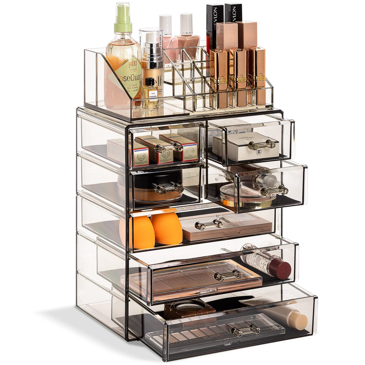 Sorbus Makeup Organizer, 6-Drawer Acrylic 2-Piece Set (Clear)