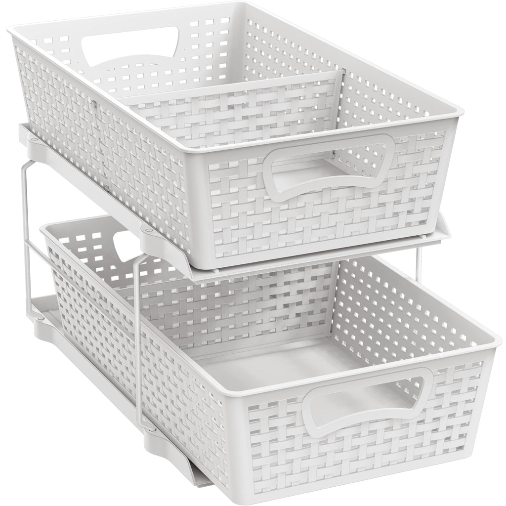 Simple Houseware 2 Tier Pull-Out Sliding Drawer Under Sink Storage, White