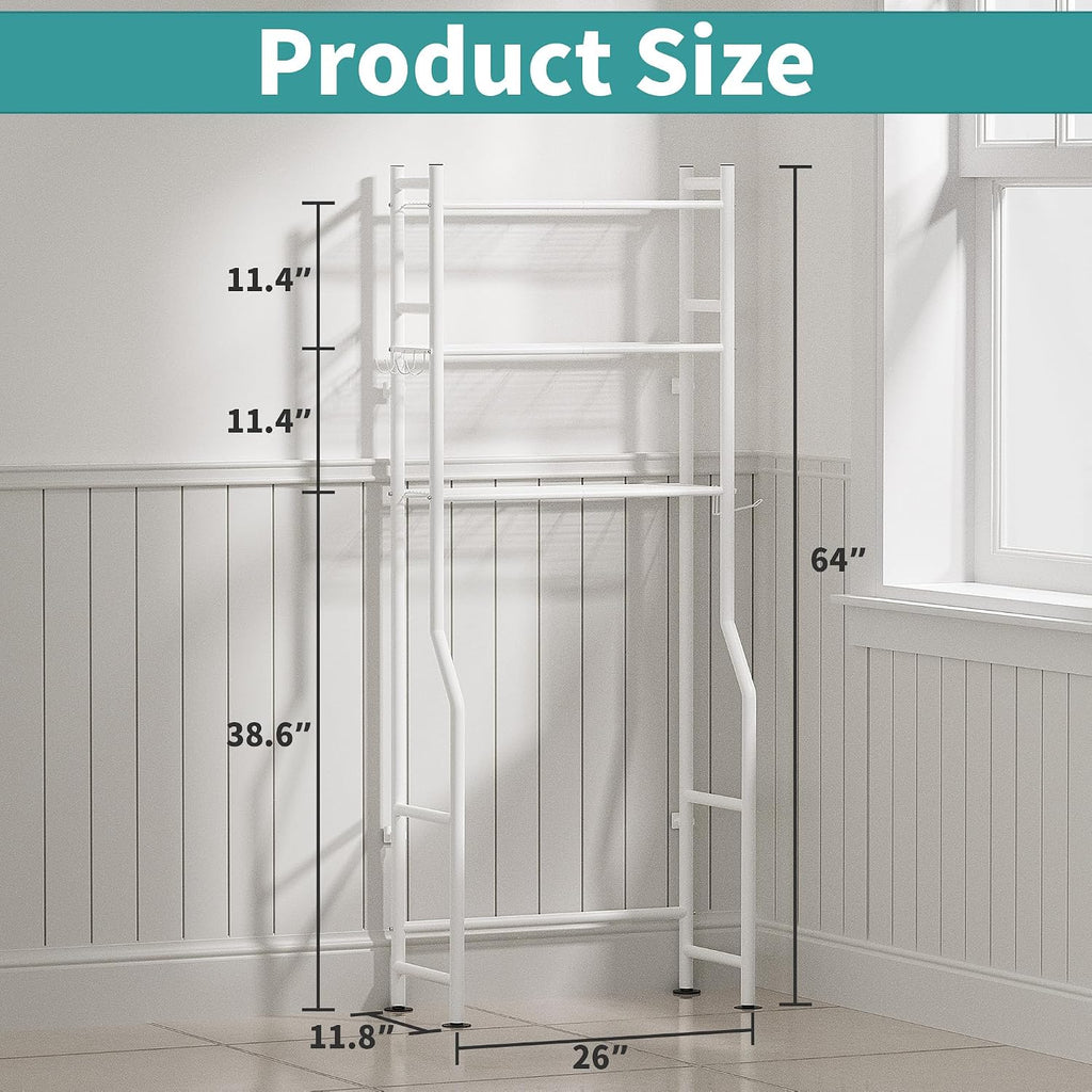 3-Tier Over Toilet Storage, Anti-Tip, 64" H, White