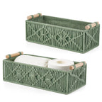 Mkono 2Pc Macrame Storage Basket, Boho Decor Toilet Paper Holder, Ivory