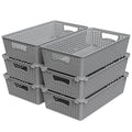 Simple Houseware Stackable Plastic Woven Basket Organizer, 6 Pack, Black