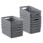 3 Pack Small Plastic Basket, Storage Bin Baskets for Organizing, Pantry Organizer Household Wicker Storage for Laundry Room, Bedrooms, Kitchens, Cabinets, Countertops, Dark Gray
