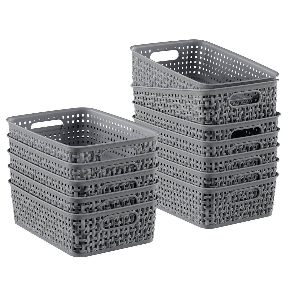 3 Pack Small Plastic Basket, Storage Bin Baskets for Organizing, Pantry Organizer Household Wicker Storage for Laundry Room, Bedrooms, Kitchens, Cabinets, Countertops, Dark Gray