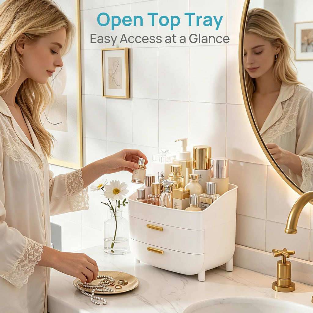 Vtopmart 3-Tier Skincare Makeup Organizer with Drawers, White