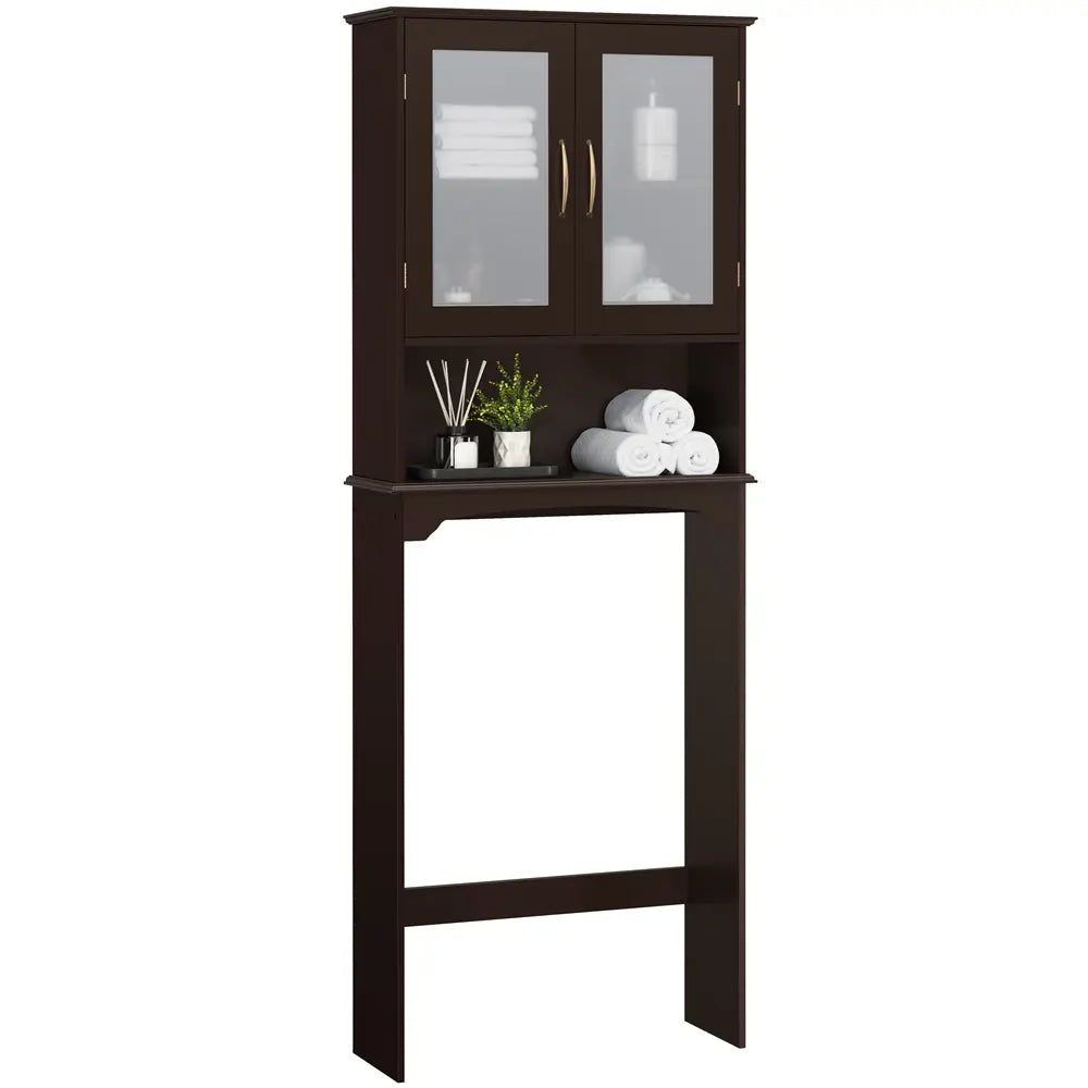 Costoffs Modern Over-The-Toilet Storage Cabinet, Space-Saving Indoor Bathroom Cupboard with Adjustable Shelf, Tempered Glass Doors, Open Shelf, White Unit for Bathroom Organizers,dorm essentials,home decor