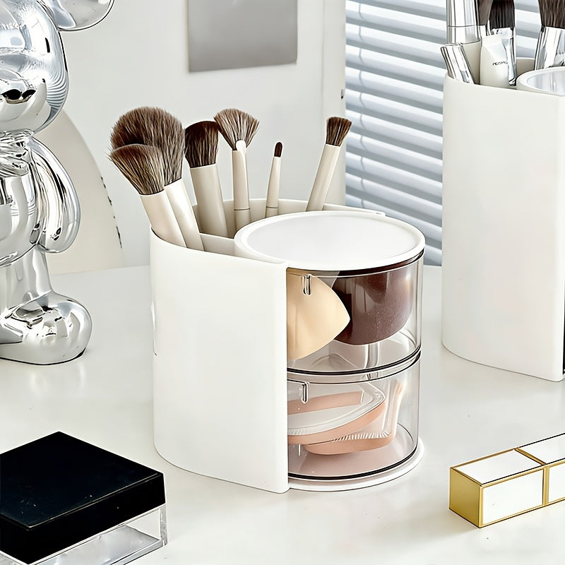 2/3-tier 180° Rotating Desktop Organizer, Makeup Sponge and Brush Holder, Multi-layer Desktop Storage for Easter Eggs, Cosmetics, Hair Ties, and Makeup Accessories, Rotating Transparent Hair Accessory Organizer | Dust-proof Plastic Material