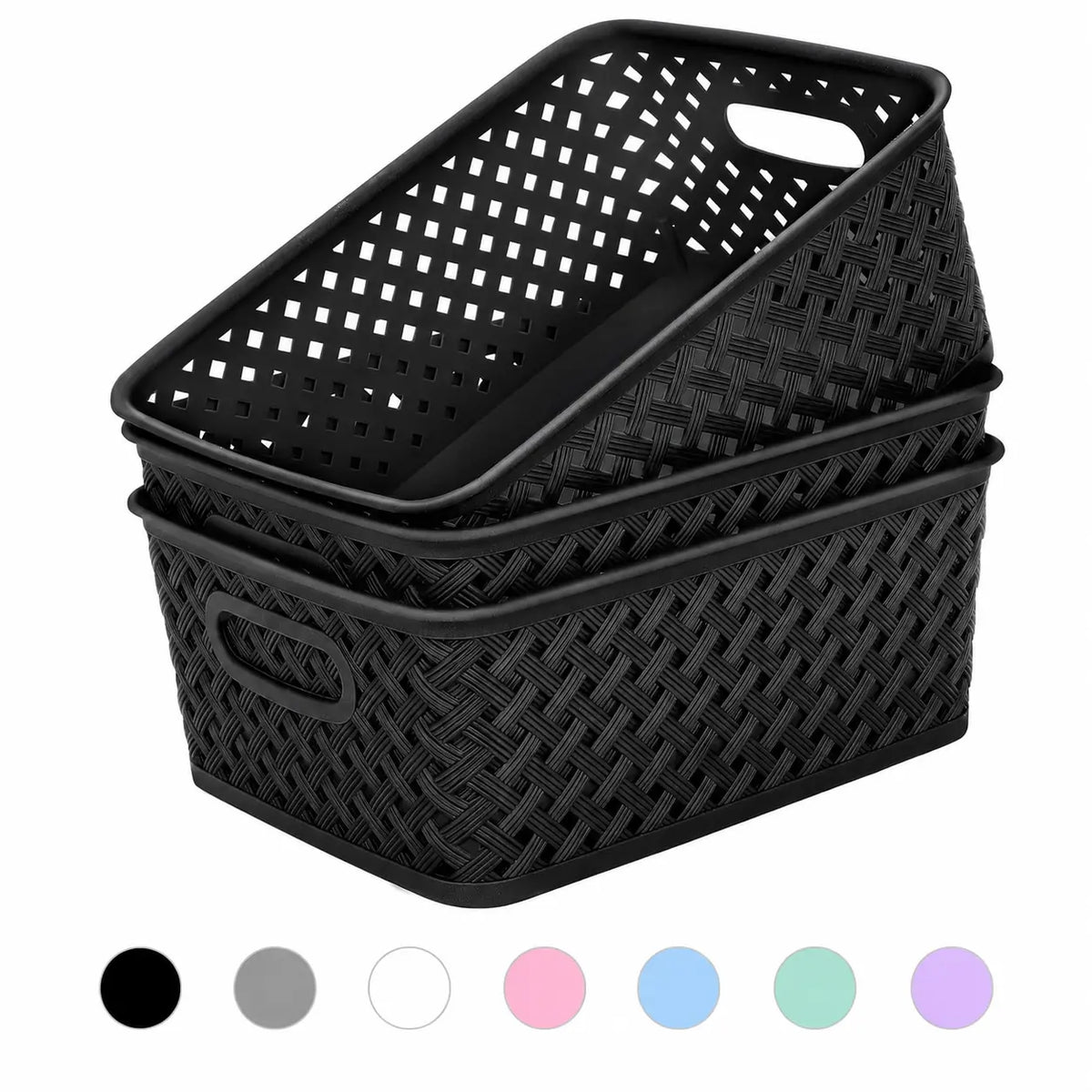 MaxGear 3 Pack Plastic Storage Baskets with Built-In Handles, Woven Organizer Bins for Pantry, Closet, Cabinet, Bathroom, Kitchen and Office, Multiple Sizes and Colors Home Organization Containers Pantry Storage Basket