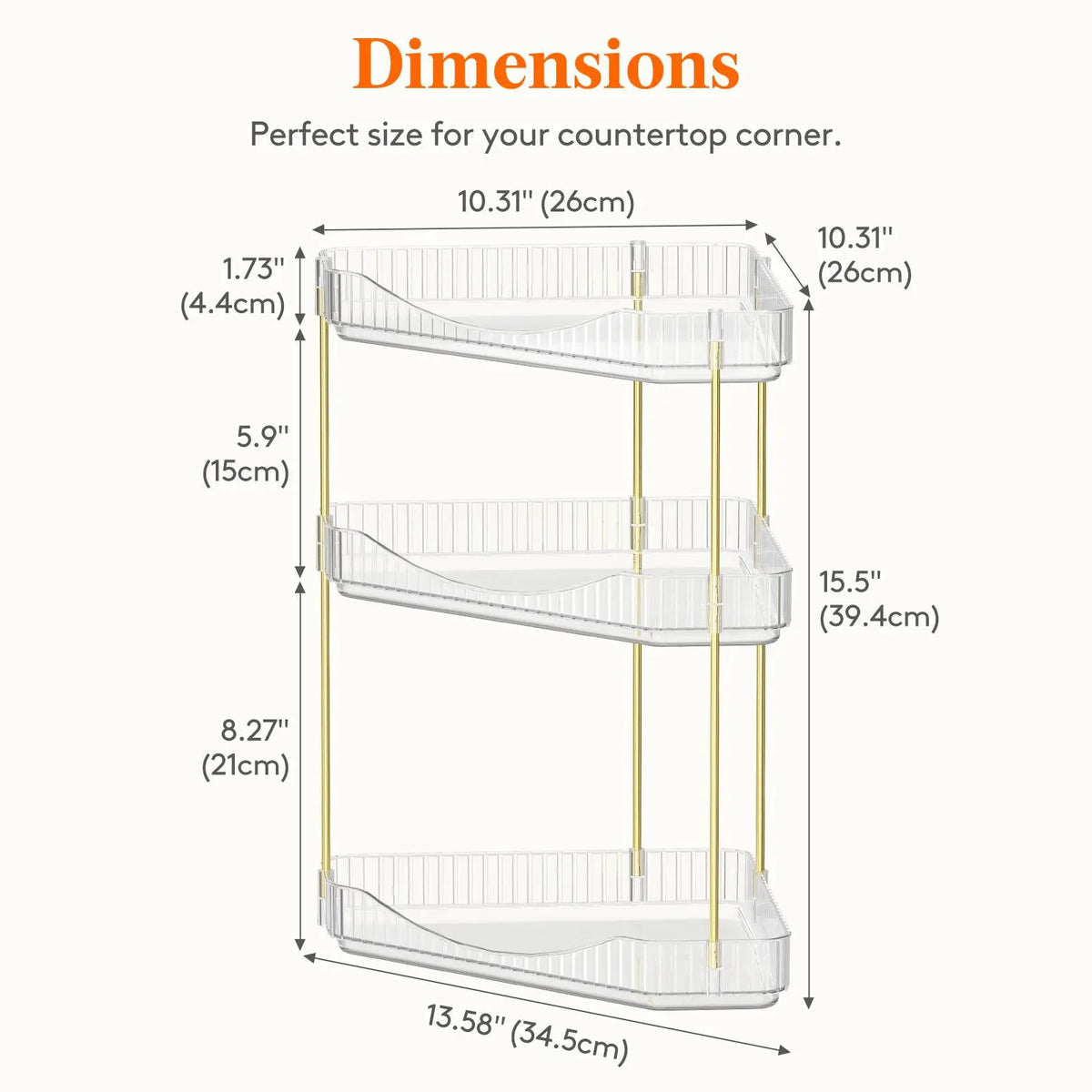Lifewit 2/3-Tier Adjustable Metal Bathroom Countertop Makeup Organizer - Large Capacity Storage Boxes & Bins with Perfume Tray, Cosmetic Skincare Shelf, Easy Installation, Vanity Organization, Diamond Room Decor Corner Stand for Bedroom Dresser