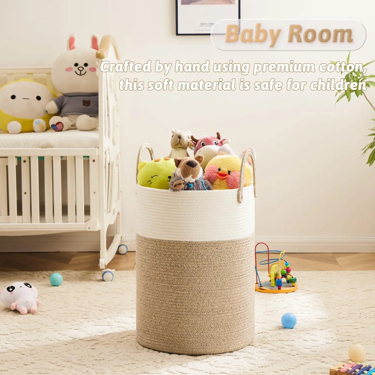 Collapsible Woven Cotton Rope Laundry Basket - Eco-Friendly, Breathable, Decorative Weaving Clothes Basket & Weaving Laundry Organizer (46L/60L/80L/100L) for Dirty Clothes, Toys Storage in Bathroom, Living Room