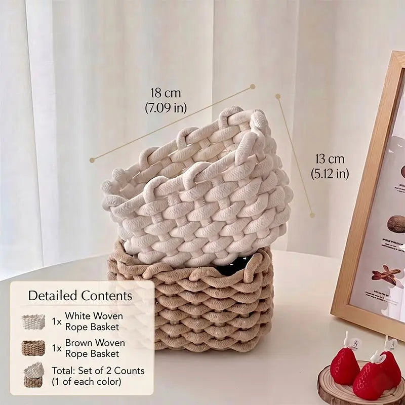 1/2 Counts Woven Decorative Storage Basket, Stackable Rope Cosmetics Storage Bin, Rope Baskets for Storage, Baskets for Organizing, Desk Organizer for Snacks, Perfume and Home Decor in Bedroom, Living Room, Vanity or Bathroom, Rope Basket #GLOBAL PICKS