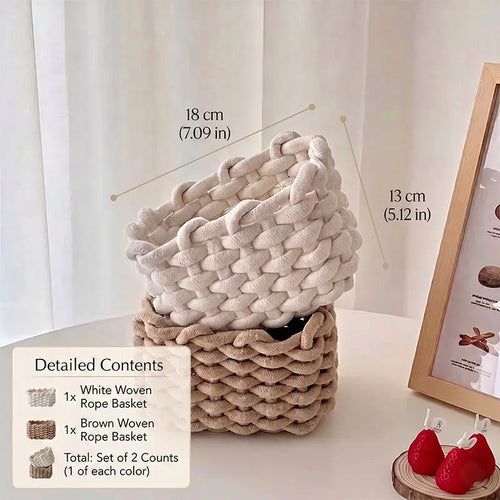 1/2 Counts Woven Decorative Storage Basket, Stackable Rope Cosmetics Storage Bin, Rope Baskets for Storage, Baskets for Organizing, Desk Organizer for Snacks, Perfume and Home Decor in Bedroom, Living Room, Vanity or Bathroom, Rope Basket #GLOBAL PICKS