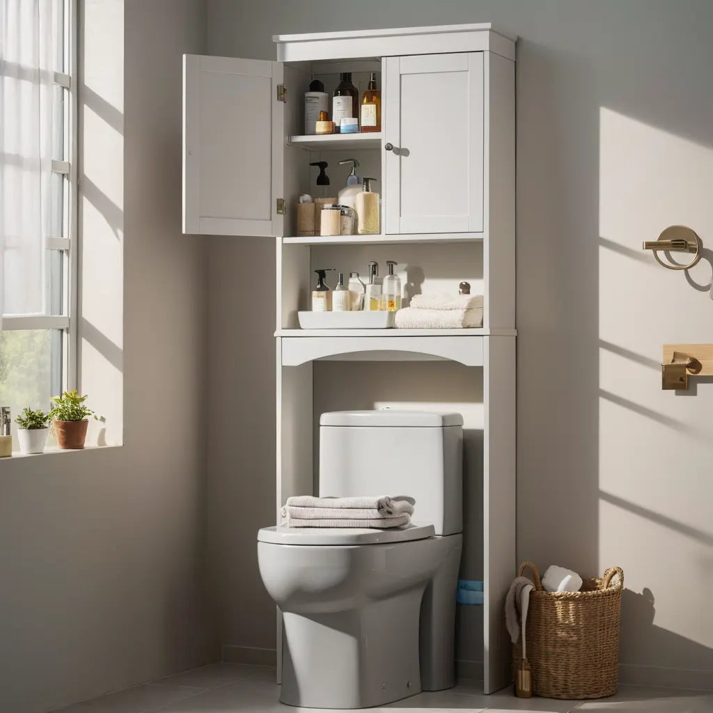 Walsunny Over Toilet Storage Cabinet, Bathroom Shelf Organizer Over Toilet, Washing Machine Box, Space Saver with Adjustable Decorative Racks, White