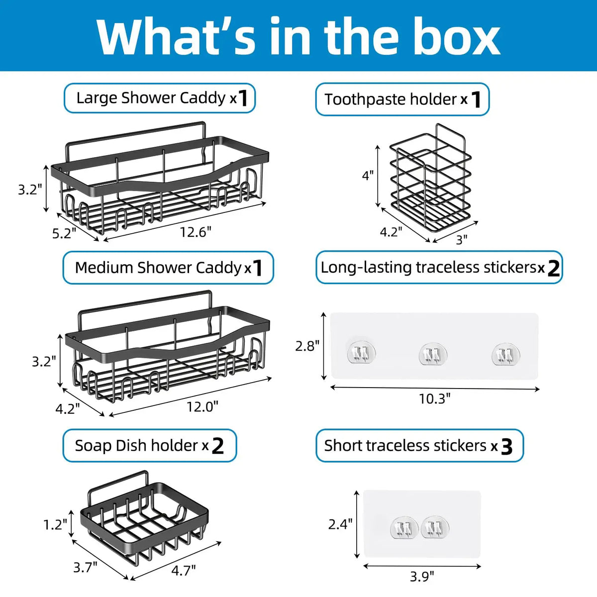 5-Pack Modern Stainless Steel Adhesive Rustproof Bathroom Caddy Set - No-Drilling Large-Capacity Home Accessory with Soap Dishes, Toothbrush Holder, Hooks for Bathroom Accessory Sets