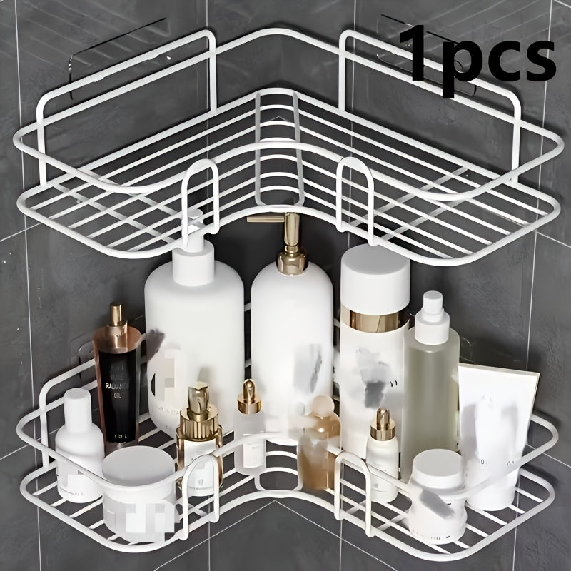 1pc Large Size Wrought Iron Black Metal Mesh Design, No Drilling Wall-Mounted Bathroom Shelf, Convenient for Taking And Organizing, Suitable for Shampoo, Conditioner