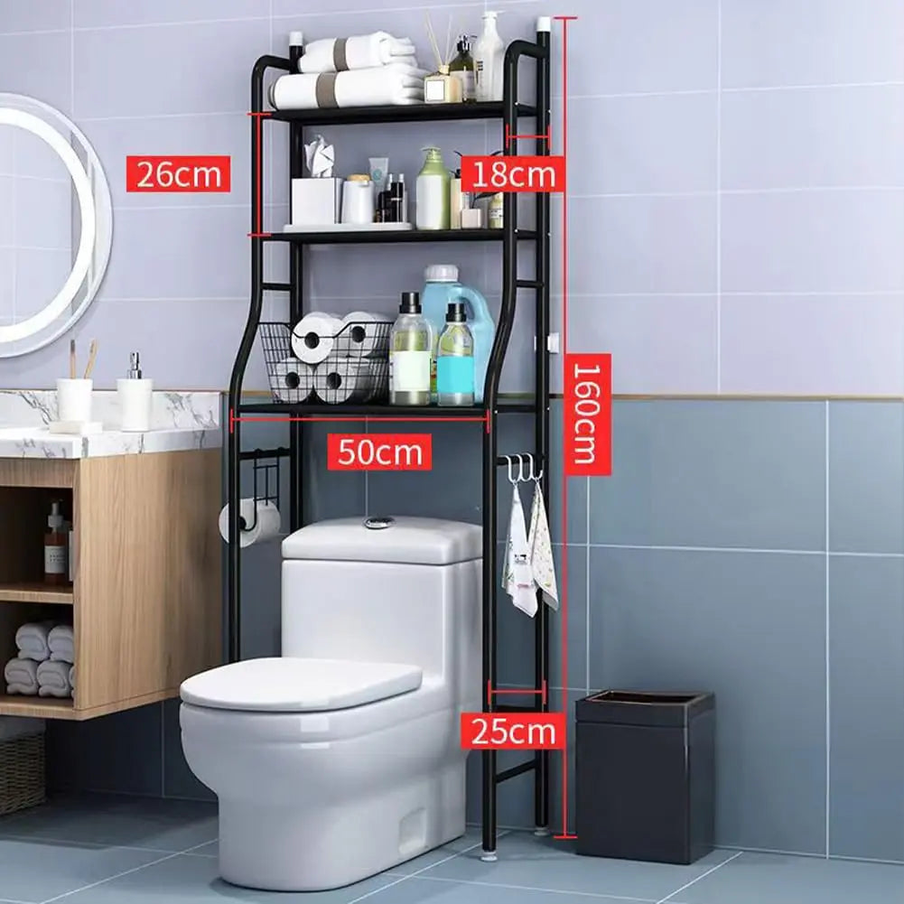 Gaomon Iron/Steel Freestanding Over Toilet Storage Rack - 1 Unit Small-Space Bathroom Organizer with Towel Hooks, Built-In TP Holder, Removable Bathroom Organizing Accessories, Space-Saving Restroom Shelf