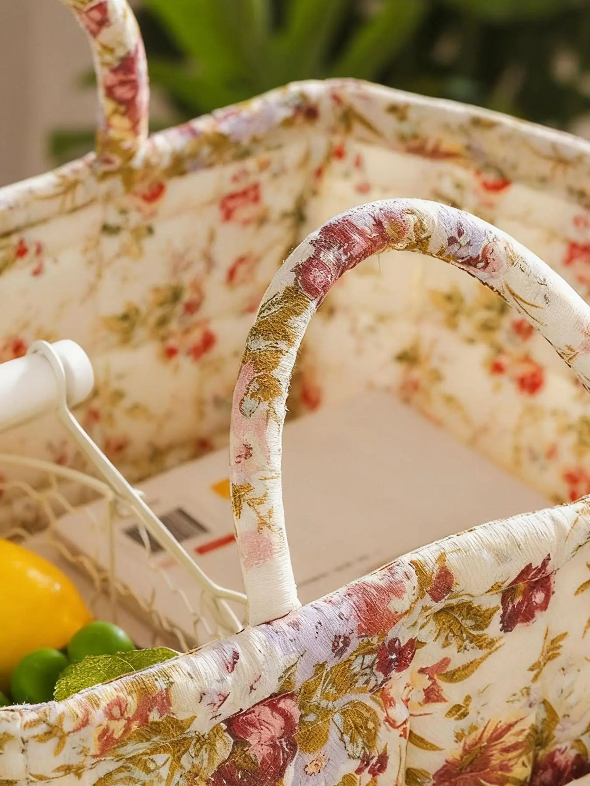 Floral Pattern Fabric Decorative Storage Basket, Portable Home Organizer for Kitchen, Bathroom and Office, Flower, Bathroom Storage Baskets