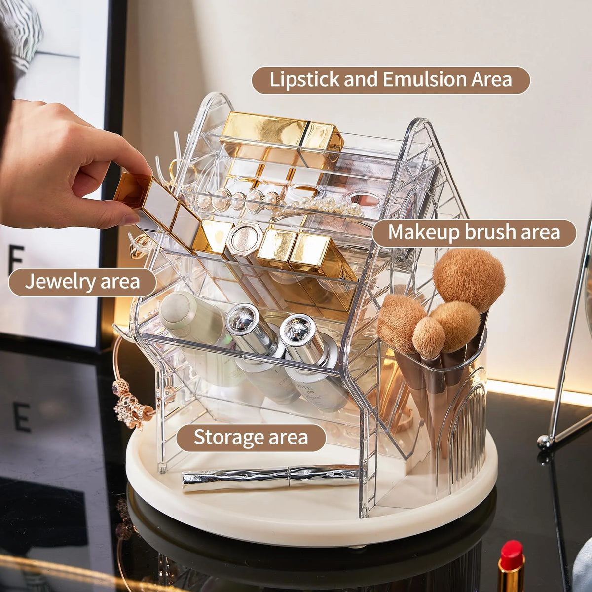 360° Rotating Makeup Organizer, Multi-Compartment Cosmetic Storage Organizer for Vanity, Clear Skincare & Jewelry Organizer with Large Capacity for Lipstick, Brushes, Perfume & Accessories,dorm room inspo,college dorm essentials,dorm haul