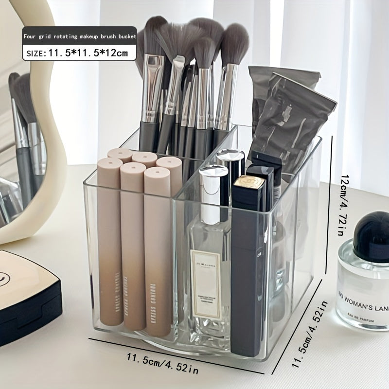 [Rotating Makeup Brush Bucket] 1pc storage for makeup, rotating makeup brush bucket, makeup storage box, pen holder, multifunctional desktop storage box, dressing table storage, desktop storage, stationery storage, office storage, bedroom storage, transpa