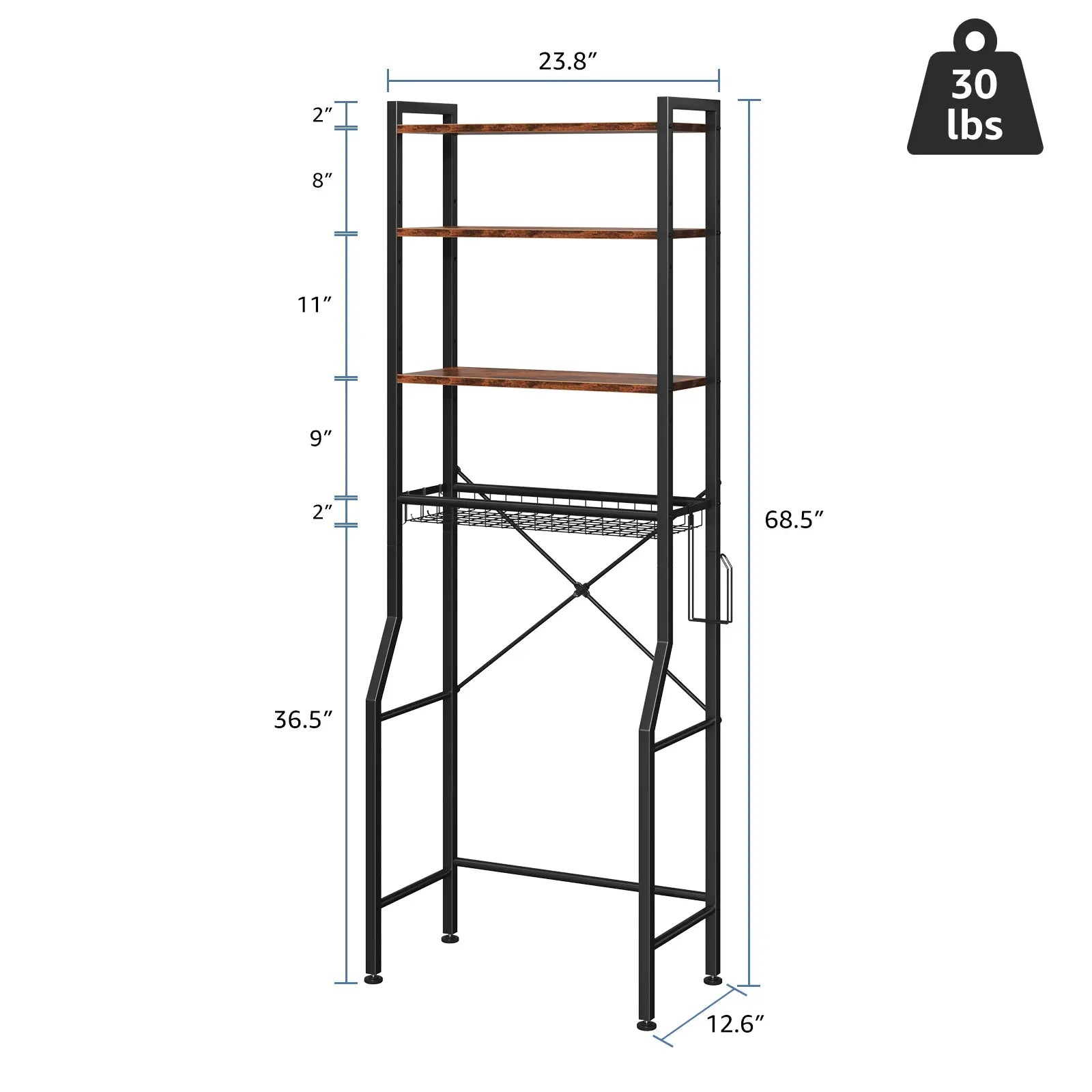 Sweetcrispy 68.5" Tall Storage Freestanding Bathroom Rack - Iron & Wood Over-the-Toilet Organizer, Home Decor, Bathroom Decor, Tall Bottle Fit for Towels & Toiletries, Rustic Design for Organized Setup