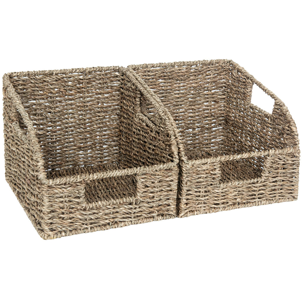 StorageWorks Pantry Baskets for Organizing, Wicker Basket with Built-in Handles, Handwoven Wicker Storage Baskets, Water Hyacinth for Shelves, 2 Pack