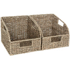 StorageWorks Pantry Baskets for Organizing, Wicker Basket with Built-in Handles, Handwoven Wicker Storage Baskets, Water Hyacinth for Shelves, 2 Pack