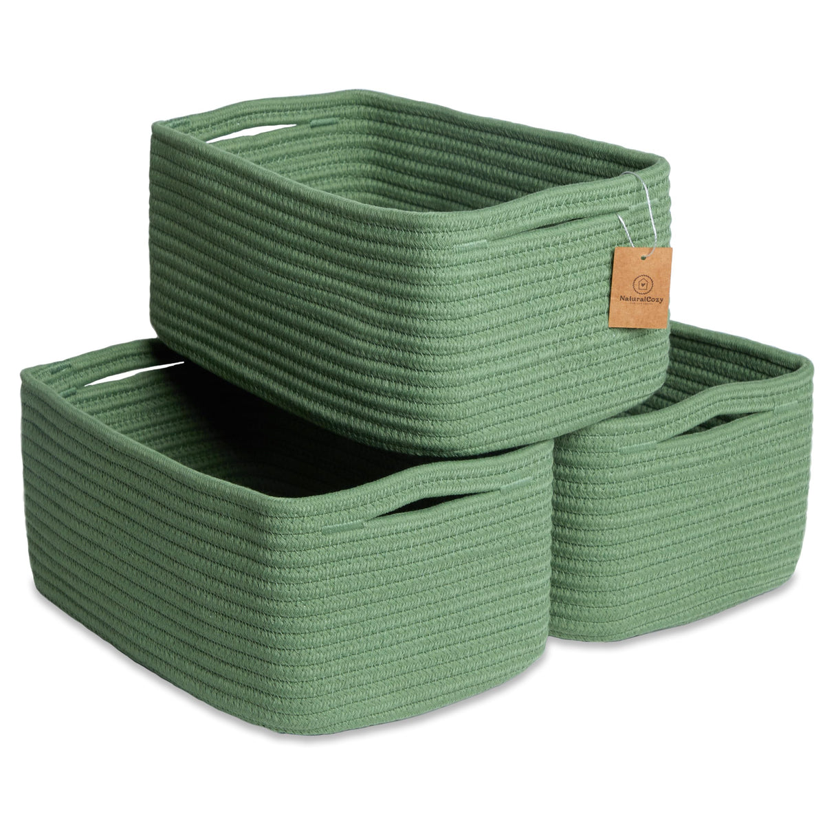 NaturalCozy 11.8"x8"x4.5” Storage Baskets for Shelves 3 Pack | Cotton Rope Woven Small Baskets for Organizing | Small Storage Bins for Nursery, Bathroom, Closet, Cube Shelf, Decorative, Gift Basket