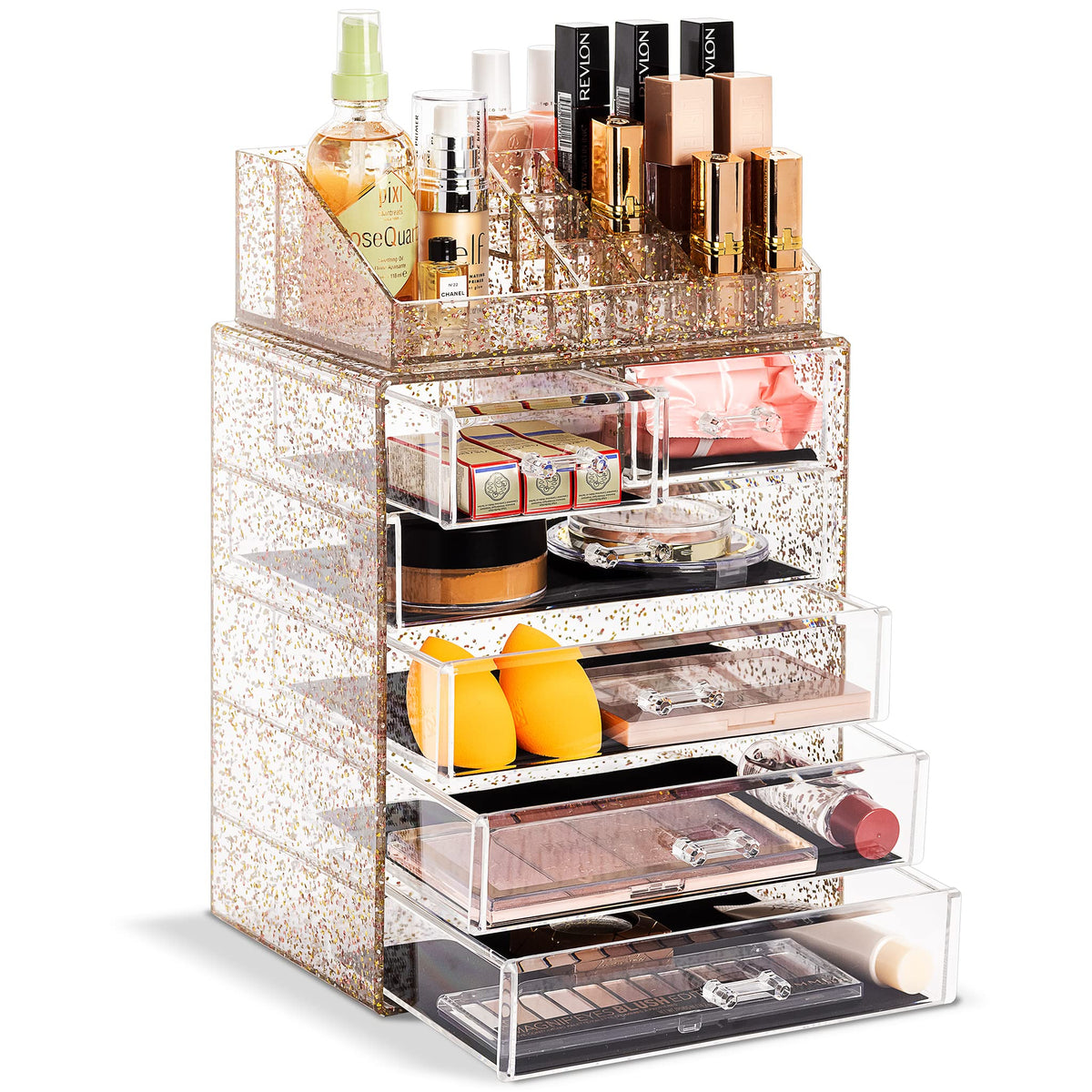 Sorbus Makeup Organizer, 6-Drawer Acrylic 2-Piece Set (Clear)