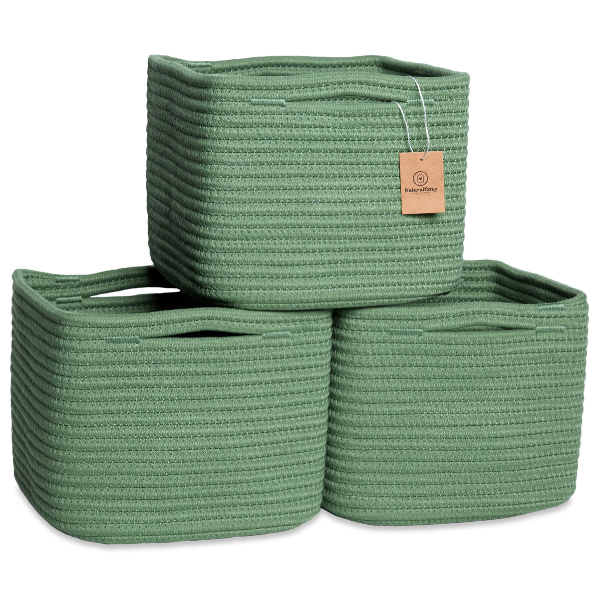 NaturalCozy Storage Cubes 9”x9”x7”Cotton Rope Woven Baskets for Organizing 3-Pack | 9 Inch Cube Storage Bin | Small Basket for Shelf Nursery, Pantry, Decorative Plant, Bathroom Closet, Toy Gift