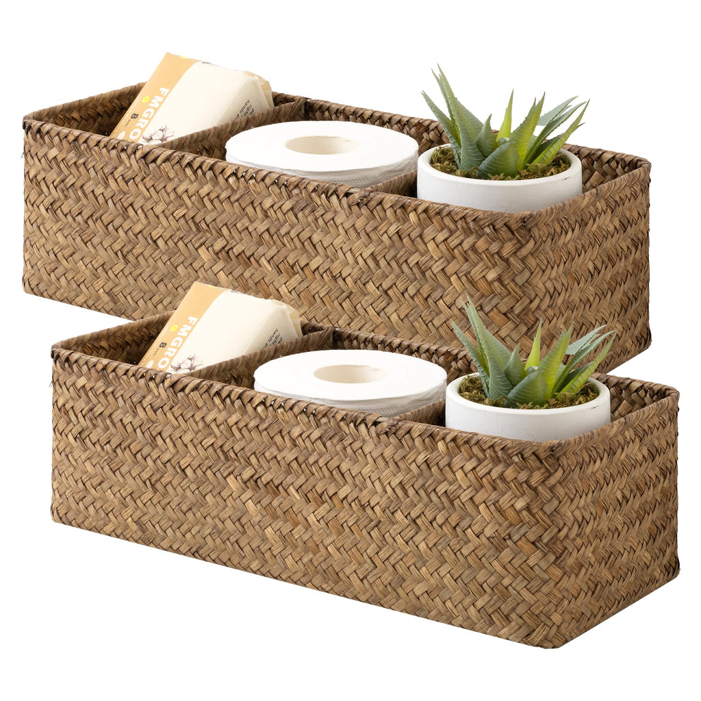 StorageWorks Toilet Paper Basket, 3-Section Water Hyacinth Storage Baskets